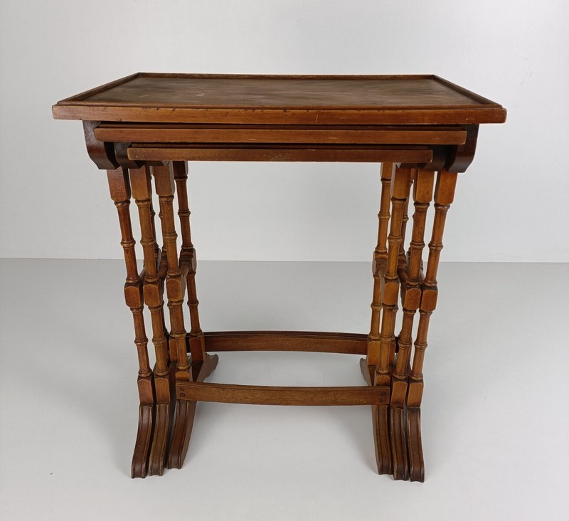 set of 3 nesting stacking tables Bamboo style Japandi Side tables Funky vintage gallery