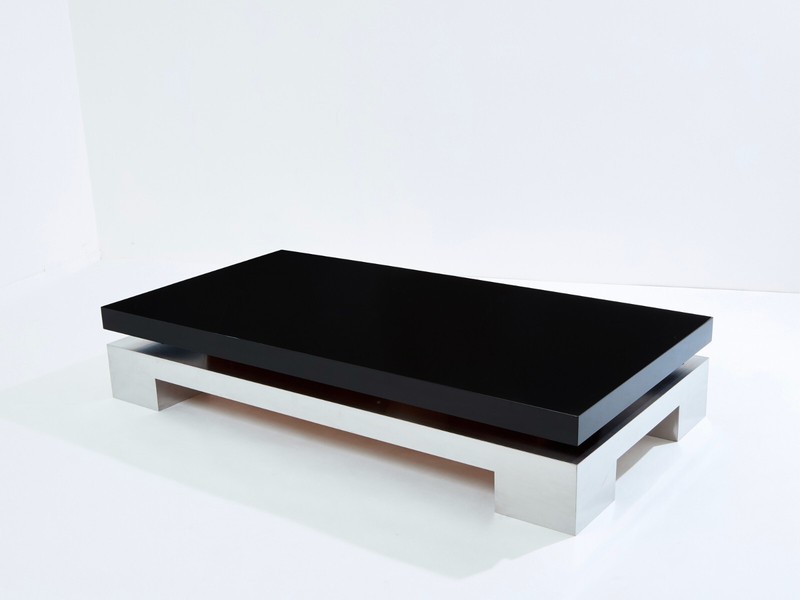 Nadine Charteret black lacquer brushed steel coffee table 1972