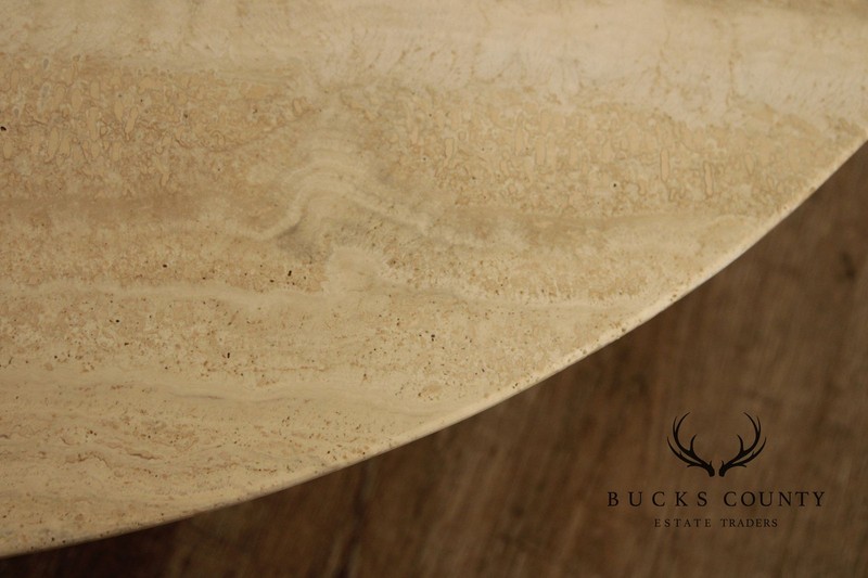 Stone International Round Travertine Top 'Flute' Coffee Table gallery