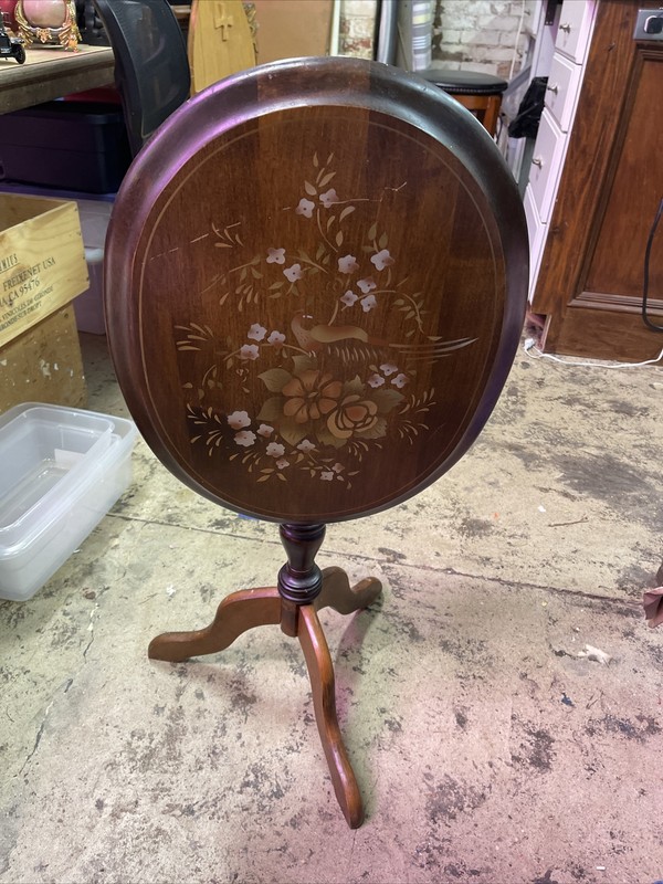 Vintage Oval Flip Top Table Stencil Bird Floral Pattern 24” Tall 15x20” Top gallery