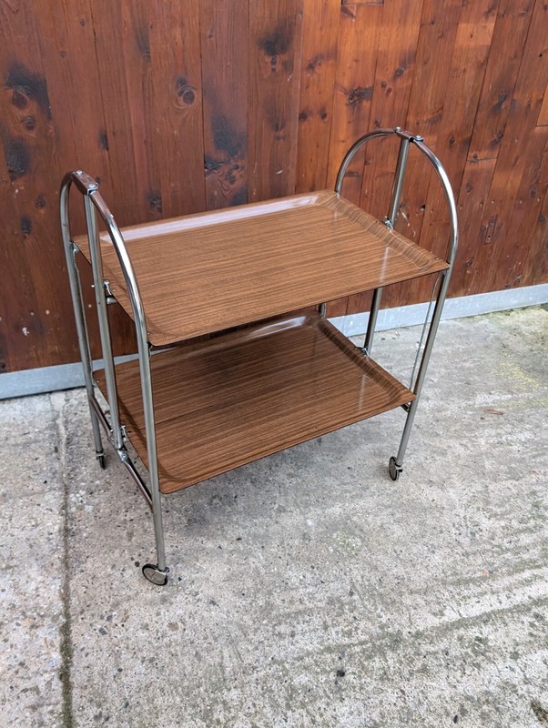 Dinet Set Serving Cart Tea Cart Table Side Table Walnut Bar Chrome 70S WOW 1/5 gallery