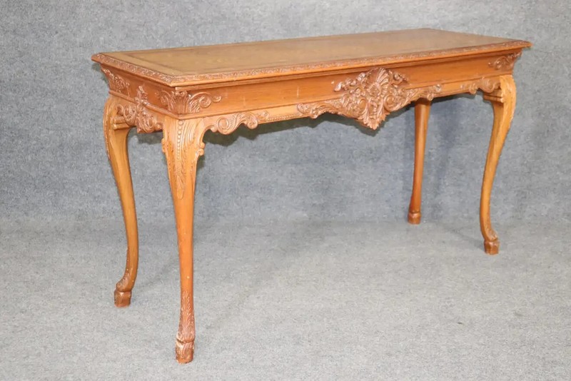 Ornately Carved Walnut Georgian Style Inlaid Server or Console Table gallery