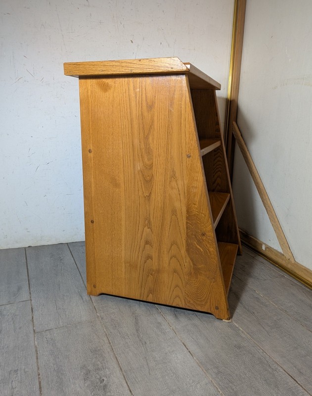 Vintage Mid Century Modern Oak Wood Telephone Table Slanted Nightstand Shelf B gallery