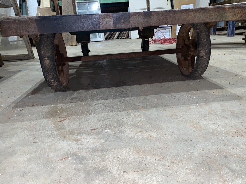 Vintage Warehouse Cart Railroad Factory Industrial Antique Wood Top Oak gallery