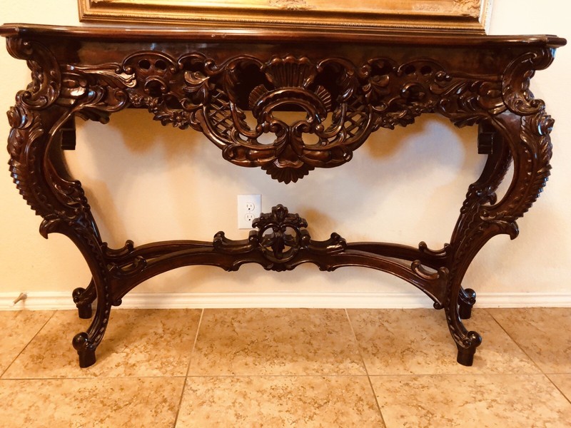 ORNATE MAHOGANY FORMAL HAND CARVED entry TABLE gallery