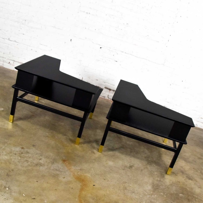 2 MCM Founders Corner Step Tables Black Brass Sabots Coronado Grp Luther Draper gallery