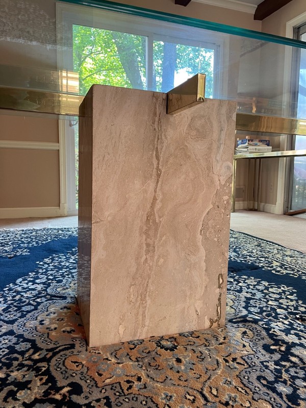 Vintage Mid Century Dining Table Set - Modern Artedi Travertine and Brass gallery