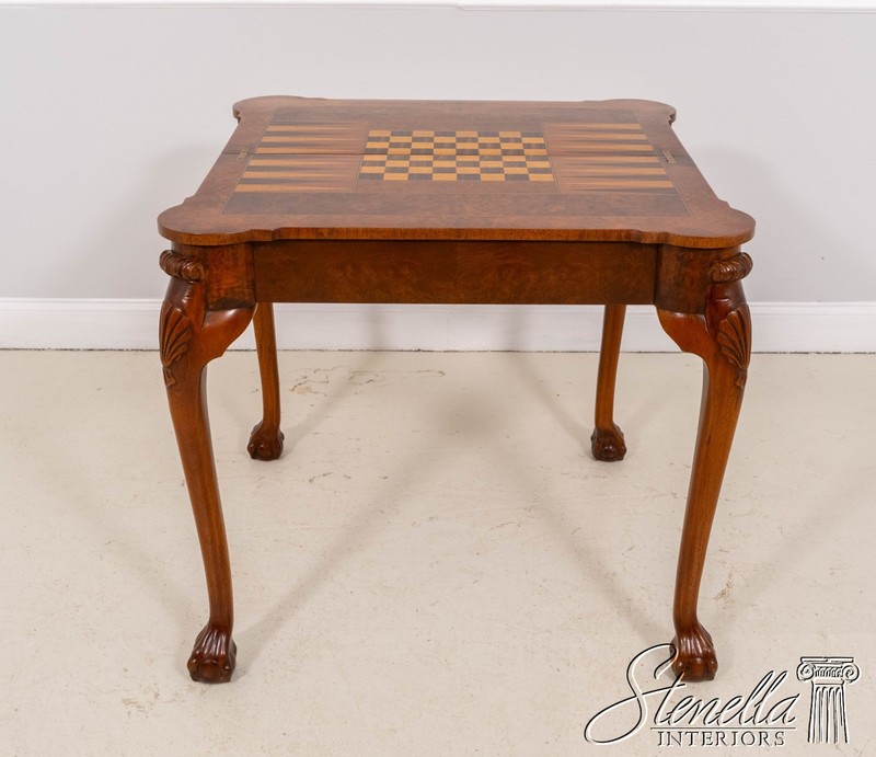 L70594: Chippendale Style Burl Walnut Flip Top Inlaid Game Table gallery