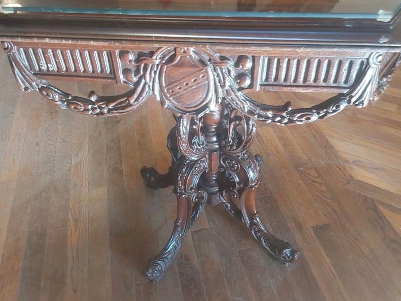 Antique Victorian Carved Octagon Parlor/Library Table With Made To Fit Glass Top gallery