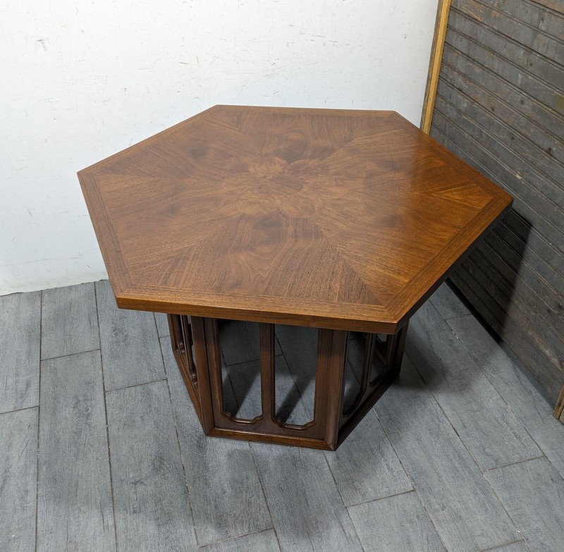 Vintage John Widdicomb Grand Rapids Hexagon Walnut End Table Mid Century Modern gallery
