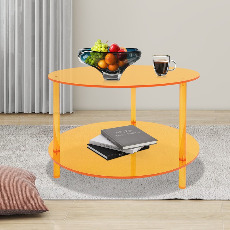 Acrylic Coffee Table, Small Round Modern End Table, 2-Tier, 23.6" x 16.5" Orange gallery