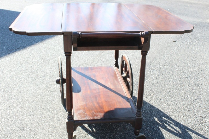 1970’s Tea Cart With Working Drop Leaf Sides, Wheels, And A Locking Drawer +keys gallery