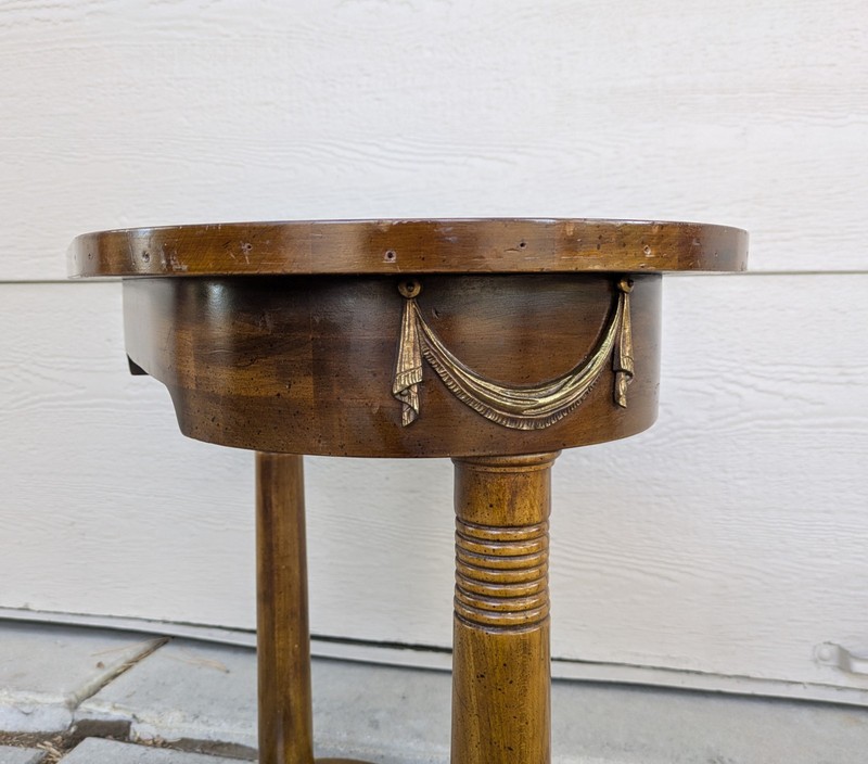 Vintage French Neoclassical Wood Side Pedestal Kidney Table Louis XVI Regency M7 gallery