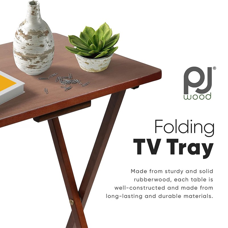 PJ Wood Folding TV Tray Tables with Compact Storage Rack, Honey Oak, 5 Piece Set gallery