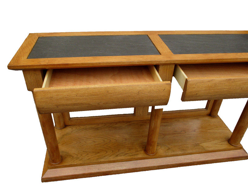 59337 Oak Console Hall Table with Slate Inserts gallery