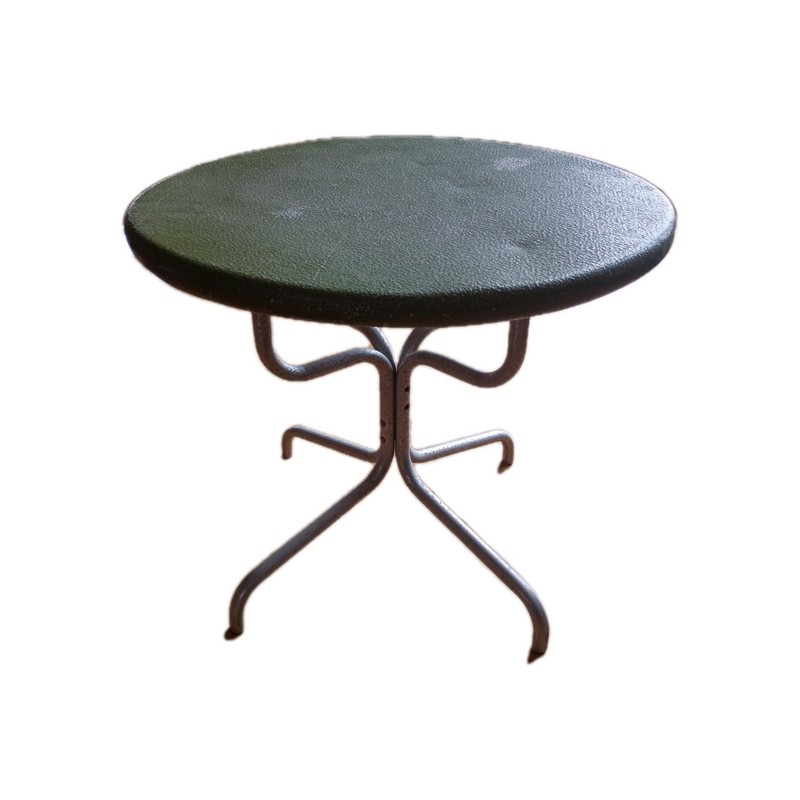 Vintage MCM Atomic Aluminum Patio Side Table Green Pebble Top Tripod 1950s 1960s