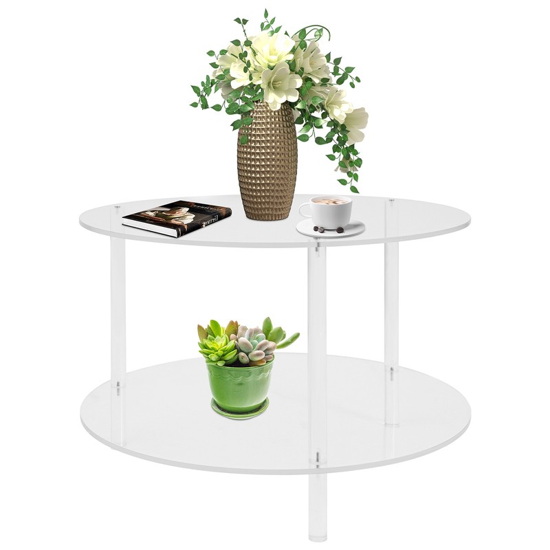 Modern Acrylic 2-tier Coffee Table Living Room Round End Table With Storage Rack gallery