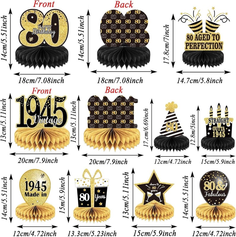 9PCS 80th Birthday decorations birthday Centerpieces for gallery