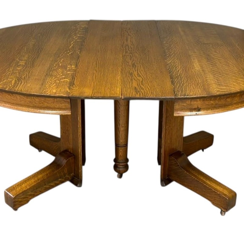 Antique Mission Oak Round Dining Table – 2 Leaves – c.1900 #22497 gallery