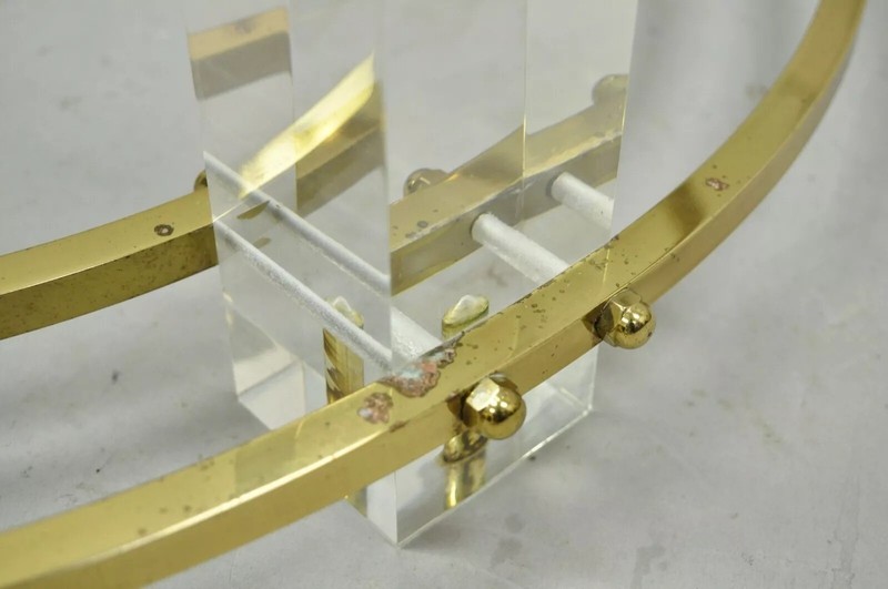 Mid Century Modern Brass Lucite Round Glass Charles Hollis Jones Coffee Table gallery