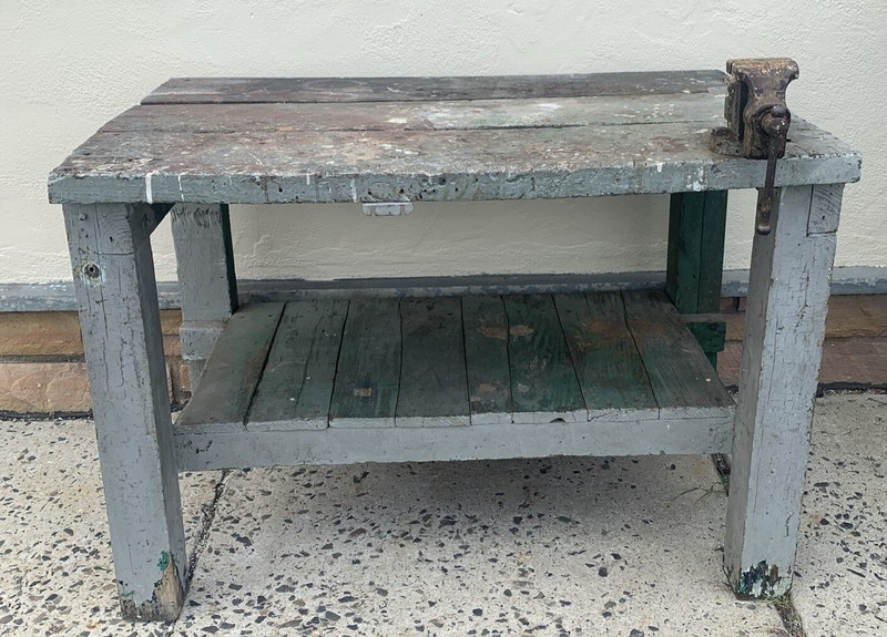 Antique Workbench W/vice Fresh From The Barn