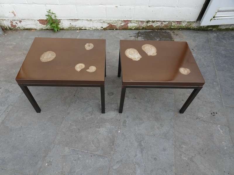 VINTAGE ART TABLES EPOXY RESIN FOSSIL ADO CHALE OR ETIENNE ALLEMEERSCH ? BELGIAN gallery