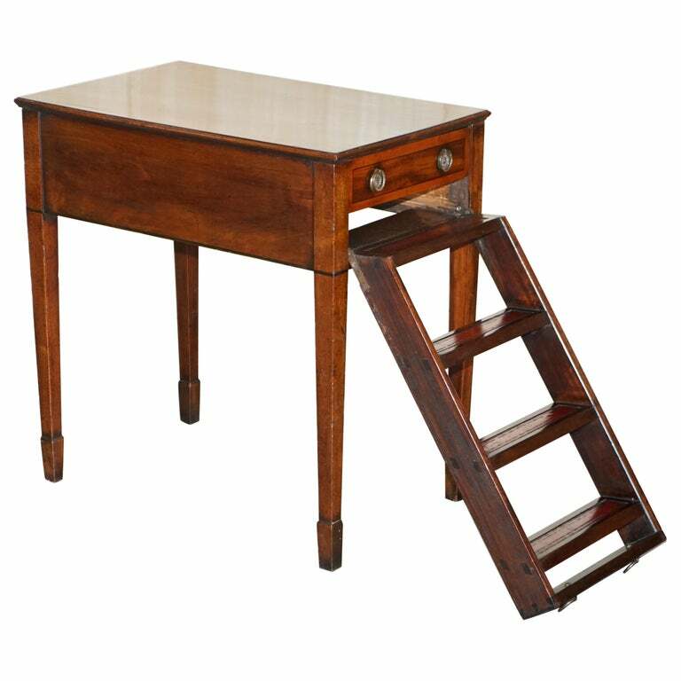 ANTIQUE REGENCY LIBRARY METAMORPHIC LIBRARY STEPS TABLE OXBLOOD LEATHER LADDER