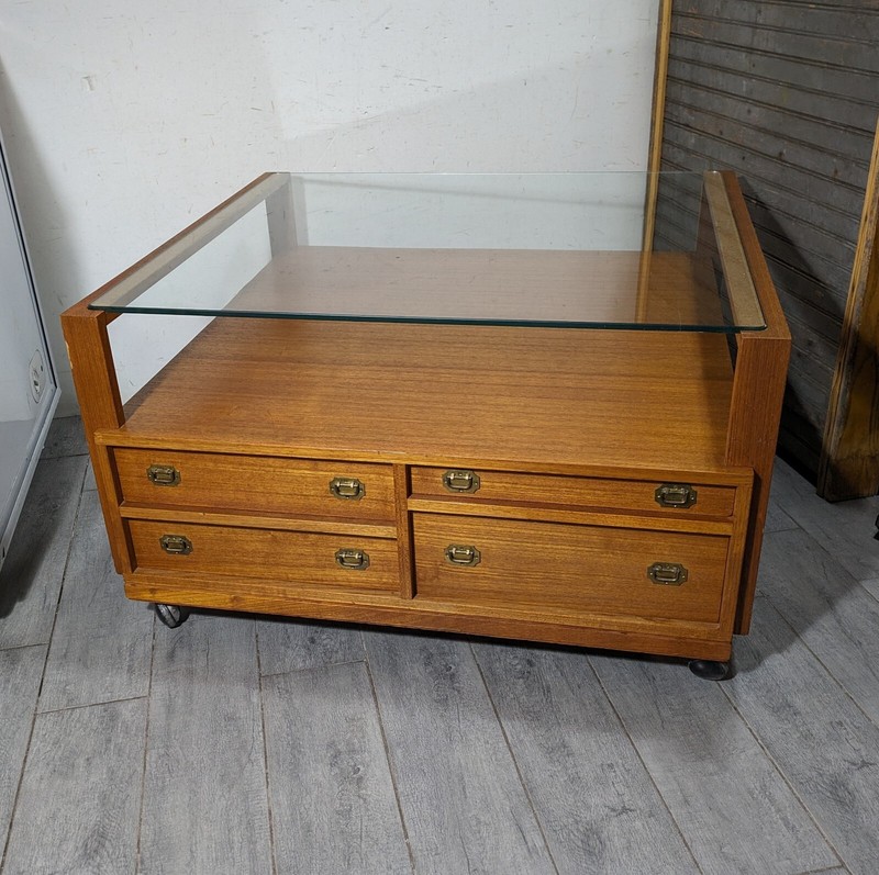 Vintage Henning Korch Mid Century Danish Modern Campaign Teak Wood Coffee Table
