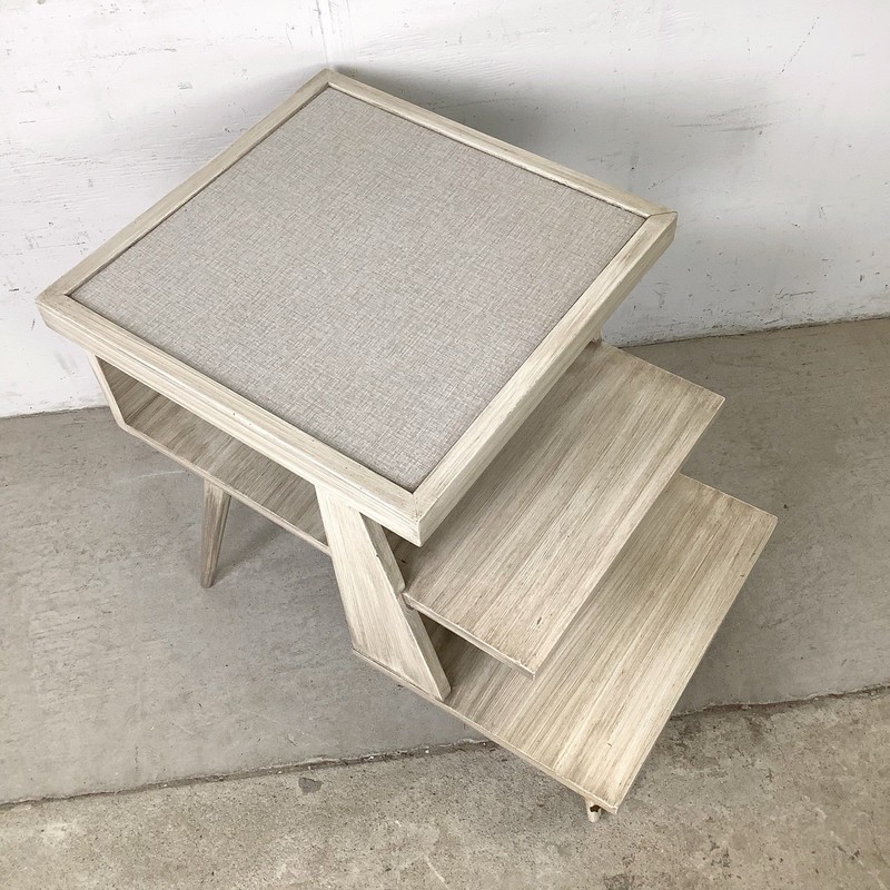 Pair Vintage American Three-Tier Step End Tables Cerused Finish gallery