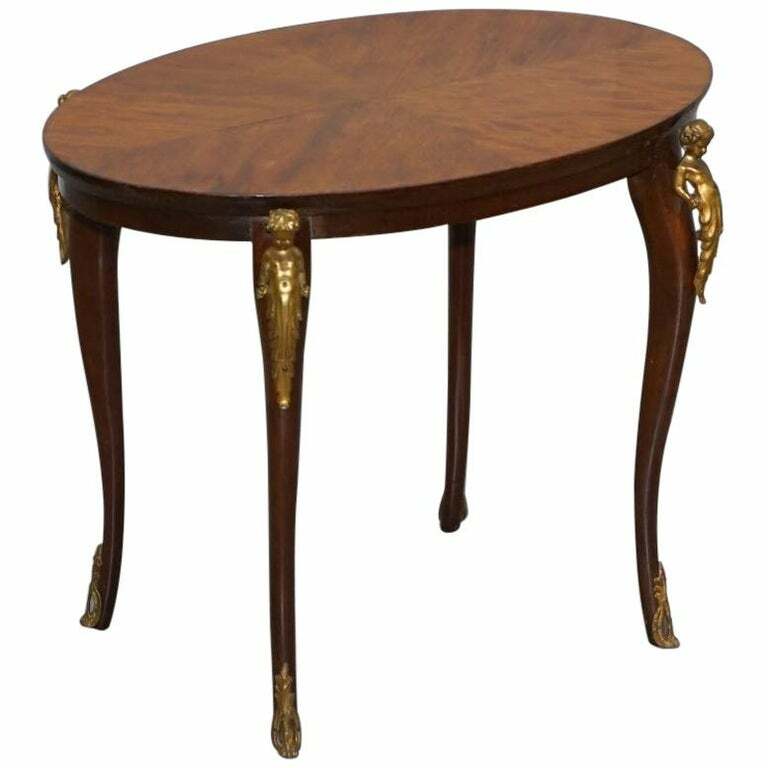 SUBLIME CIRCA 1880 TULIP WOOD GILT BRONZE MOUNTED CHERUB ANGLE COFFEE SIDE TABLE