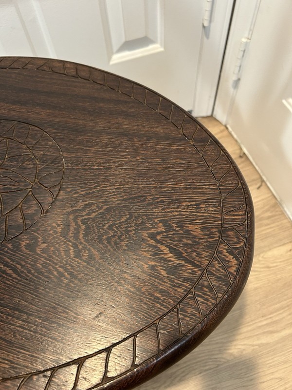 Antique Hand-Carved Oak Side Table – Circa Late 1800s, Celtic Knot Base, 4 Legs gallery
