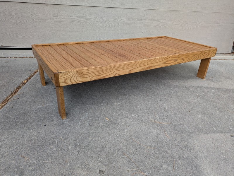 Vintage Rustic Solid Oak Slat Wood Low Coffee Table Mid Century Danish Modern B4 gallery