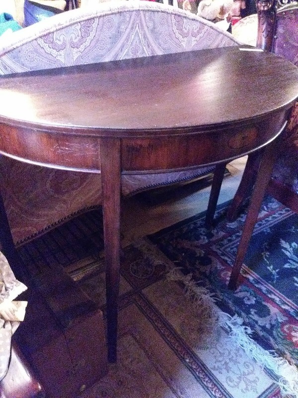 Cmc Federal Half Moon Mahogany Table inlay design 30 h x 16 x 34 across back gallery
