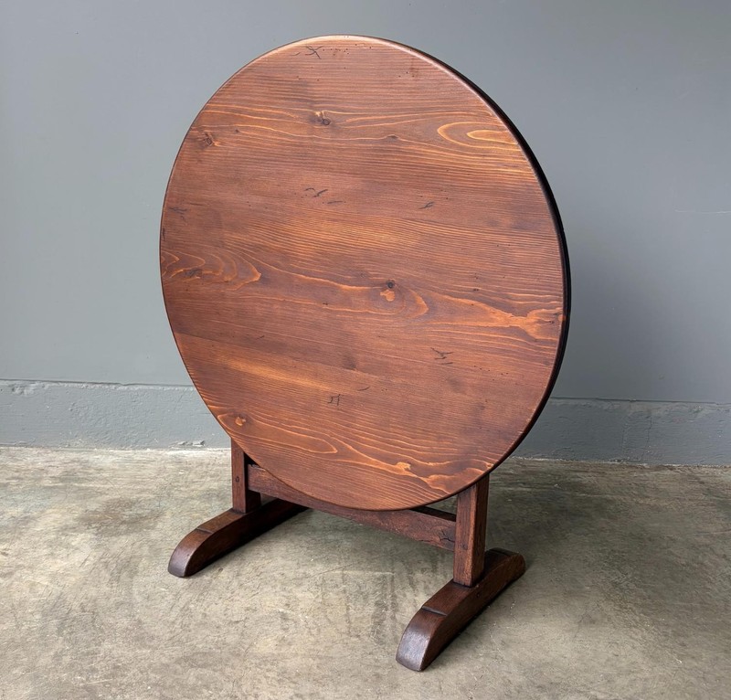 Antique French Solid Oak and Pine Rustic Wood Wine Tasting Table with Tilt Top