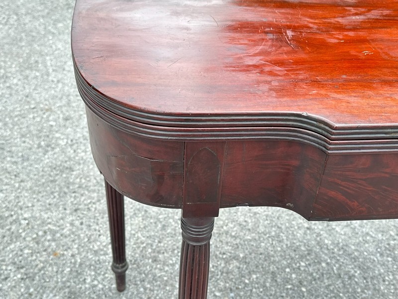 Antique Sheraton Philadelphia game card console table reeded mahogany gallery