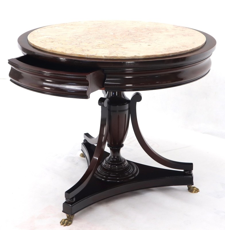 Mahogany Cup Shape Base Pink Marble Top Brass Claw Feet Center Table Gueridon gallery