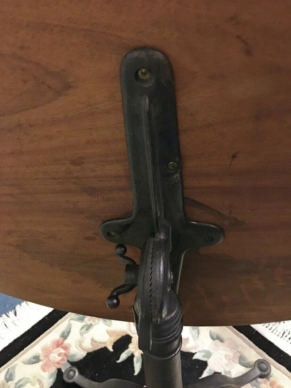 ANTIQUE WALNUT TILT TOP TEA OR WINE TABLE CAST IRON BASE LOCAL PICKUP NC gallery
