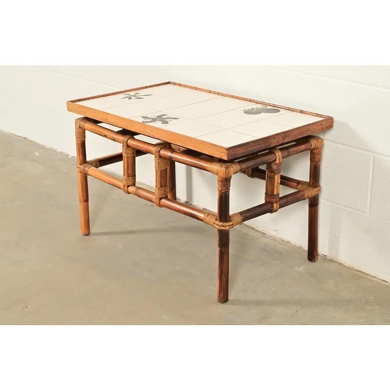 John Wisner Mid-Century Hollywood Regency Tile Top Side Table, 1950s