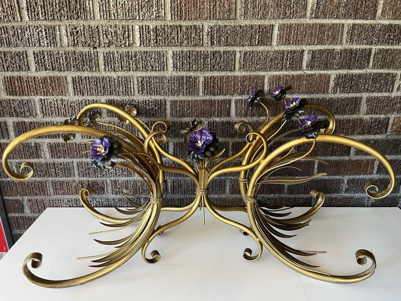 Large Vintage Gold Metal Floral Coffee Table Base Hollywood Regency 36” Italian