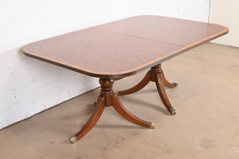 Ethan Allen Georgian Banded Flame Mahogany Double Pedestal Dining Table gallery