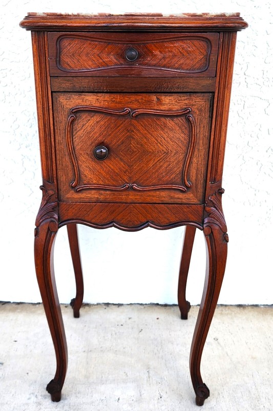French Bedside Cabinet End Table Walnut & Marble gallery