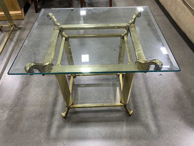 VTG 2pc Beveled Glass & Brass Console Table Foyer & End Table HOLLYWOOD REGENCY gallery