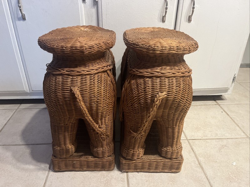 Vintage Boho Wicker Rattan Elephant Side Table Style of Mario Lopez Torres 1970s gallery