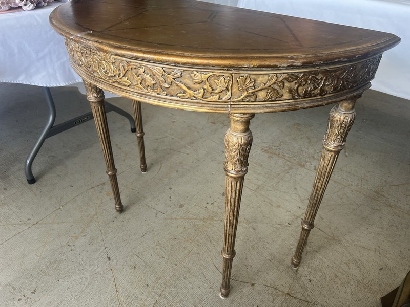 Theodore Alexander Distressed Painted Italian Regency Demi Lune Console Table gallery