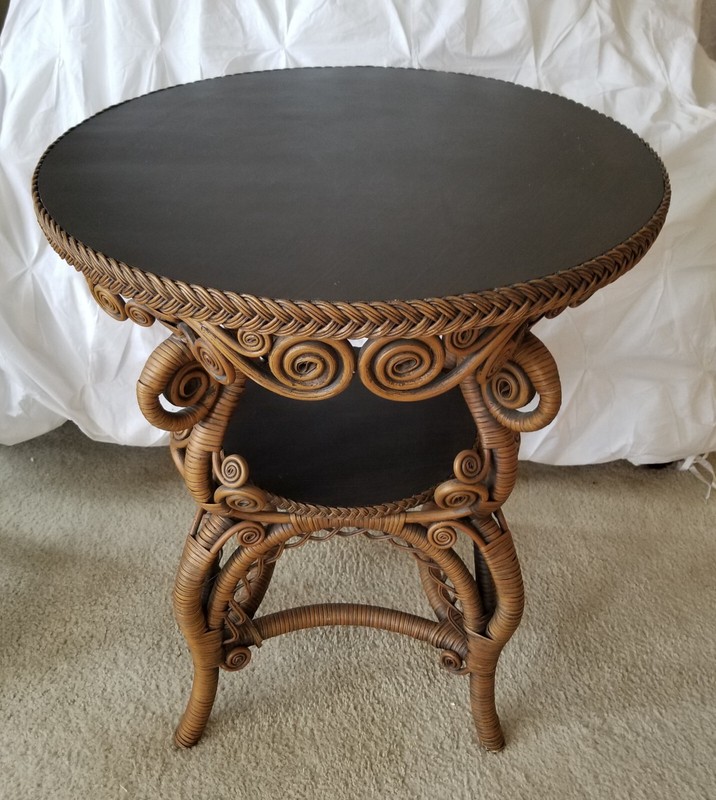 Set Antique Wicker Etagere ~ Victorian ~ Cabriole Legs~Round Side Table gallery