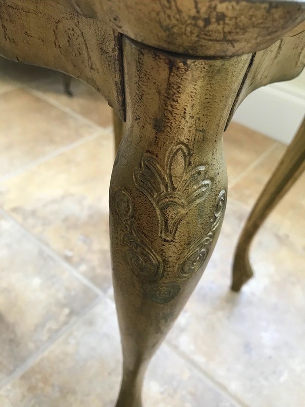 Vintage Italian Florentine Accent Table Gold Gilt Tones & Off White, Ornate gallery