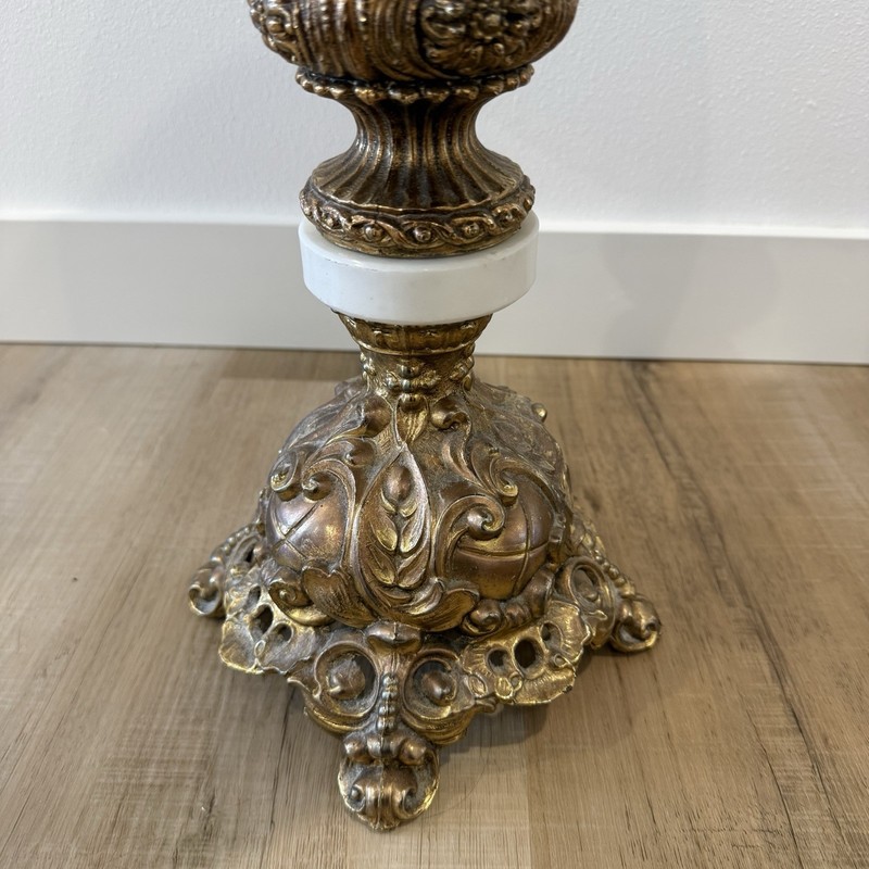 Vintage Hollywood Regency Ornate Brass & Carrara Marble Round Drinks Table gallery
