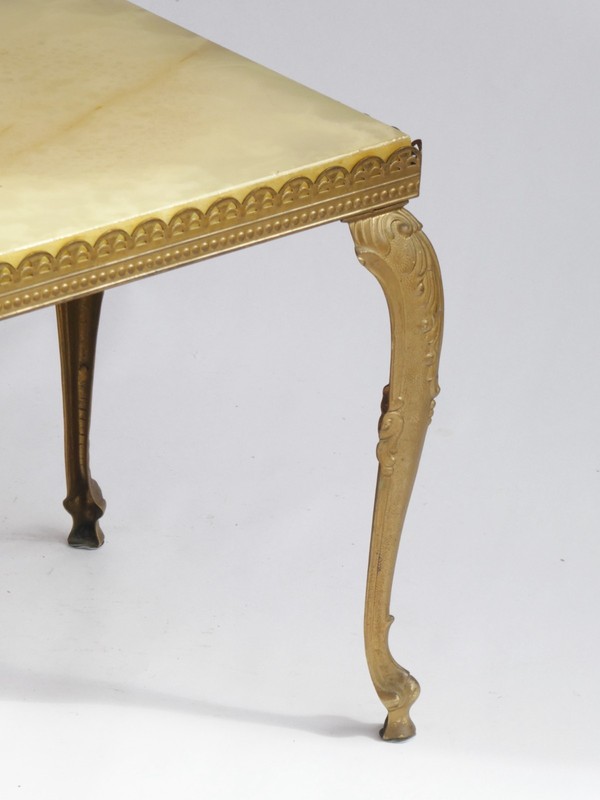 Vintage Neoclassical French Table with Brass and Onyx, Ornate Square Plant Stand gallery