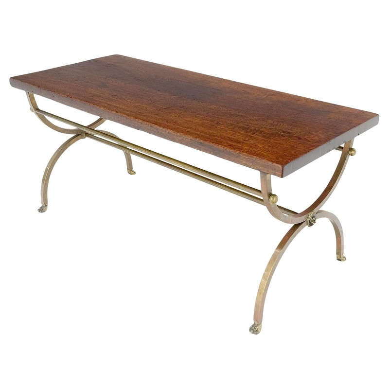 1920s Petit Small Solid Brass Base Claw Feet Oak Top Rectangle Coffee Table NICE