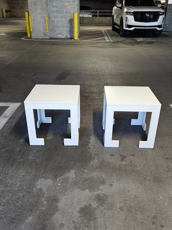 Jacques Garcia for McGuire Studded Powder Coated Chi Chi Side Tables - a Pair